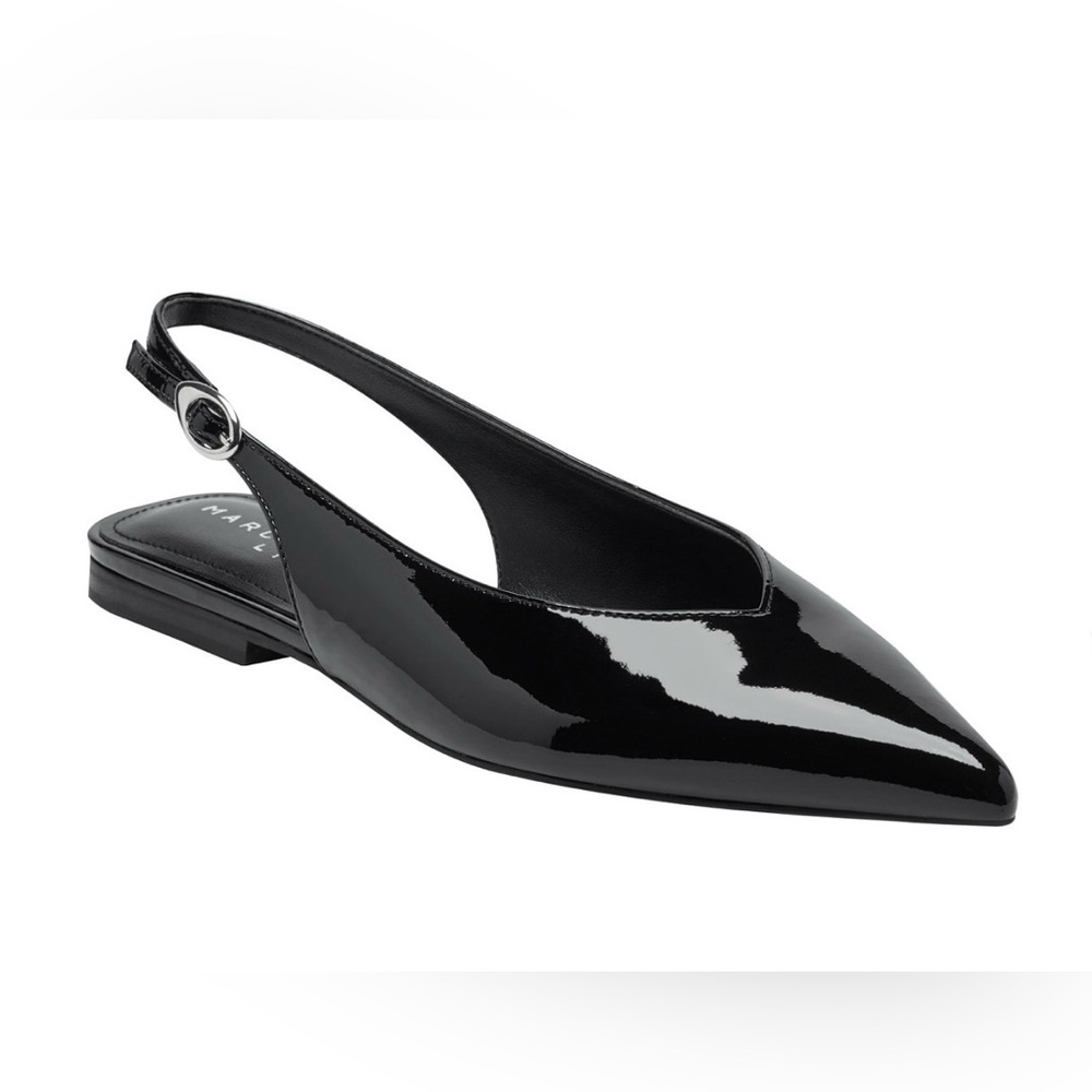 Marc Fisher LTD Gabra Pointy Toe Slingback Flats Black Patent 7M